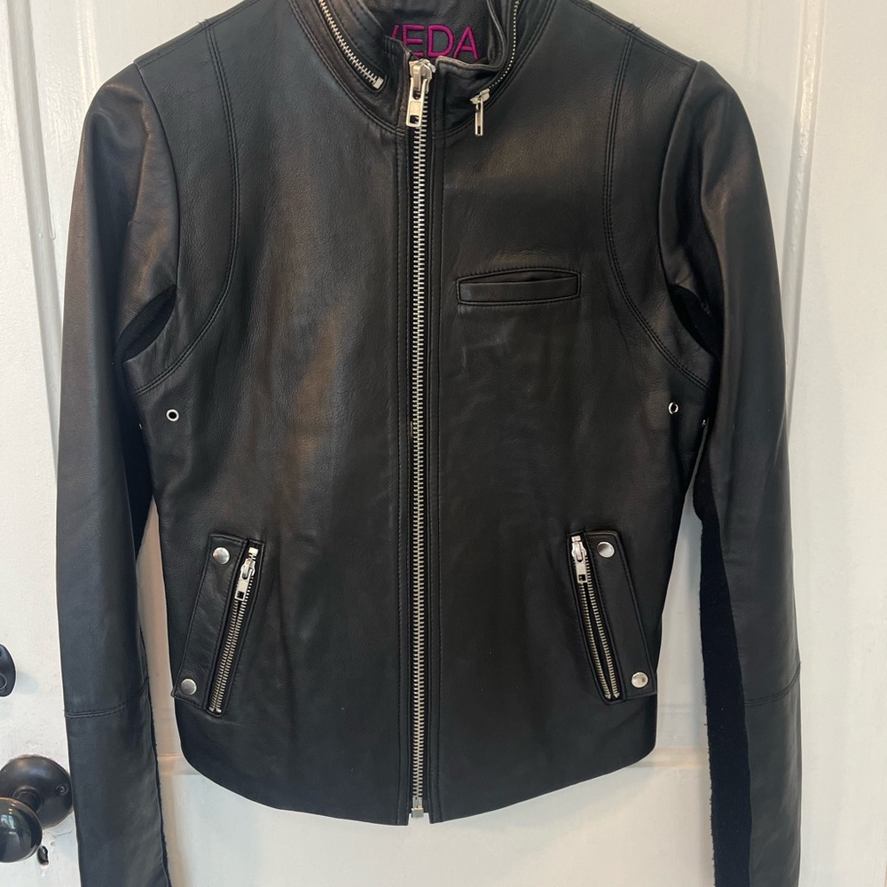 Veda Black Leather Jacket Fitted Minimalist Design